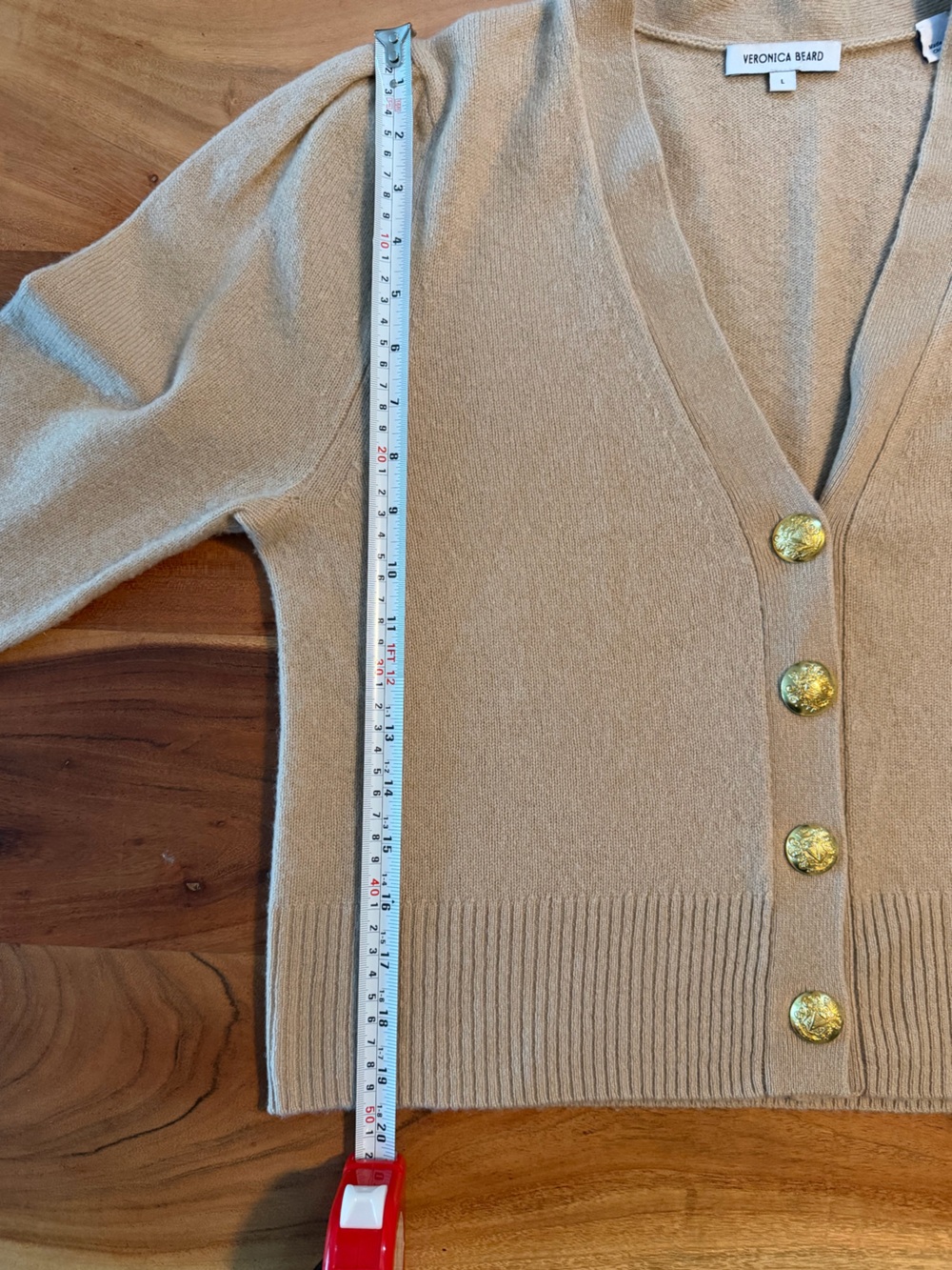 100% Cashmere Veronica Beard Camel V-Neck Button Cardigan - Picture 7 of 8